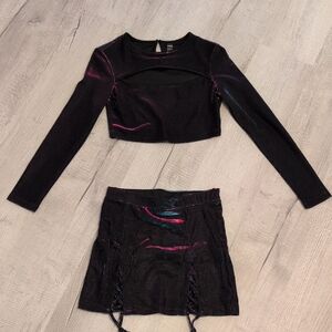 SHEIN Holographic Purple & Black Crop And Skirt Set